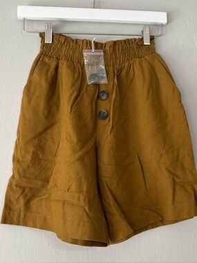 New ZARA High Waisted Linen Blend Elastic Paper Bag Shorts